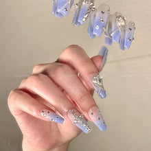 Load image into Gallery viewer, Blue gradient mermaid rhinestone chain gothic fairy fancy Nails| 10pc handmade Best Press-on Nails Award-Winning Glue-on Nails
